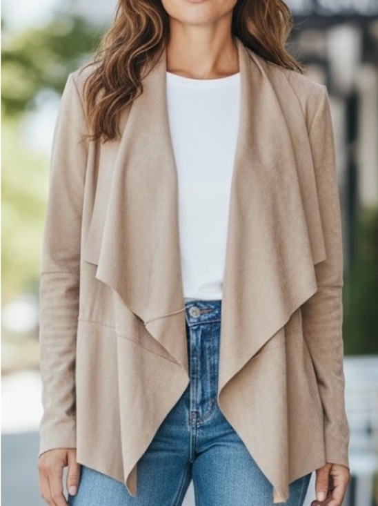 Bagatelle Collection Jackets & Blazers - Bagatelle Lightweight Open-Front Waterfall Faux Suede Jacket